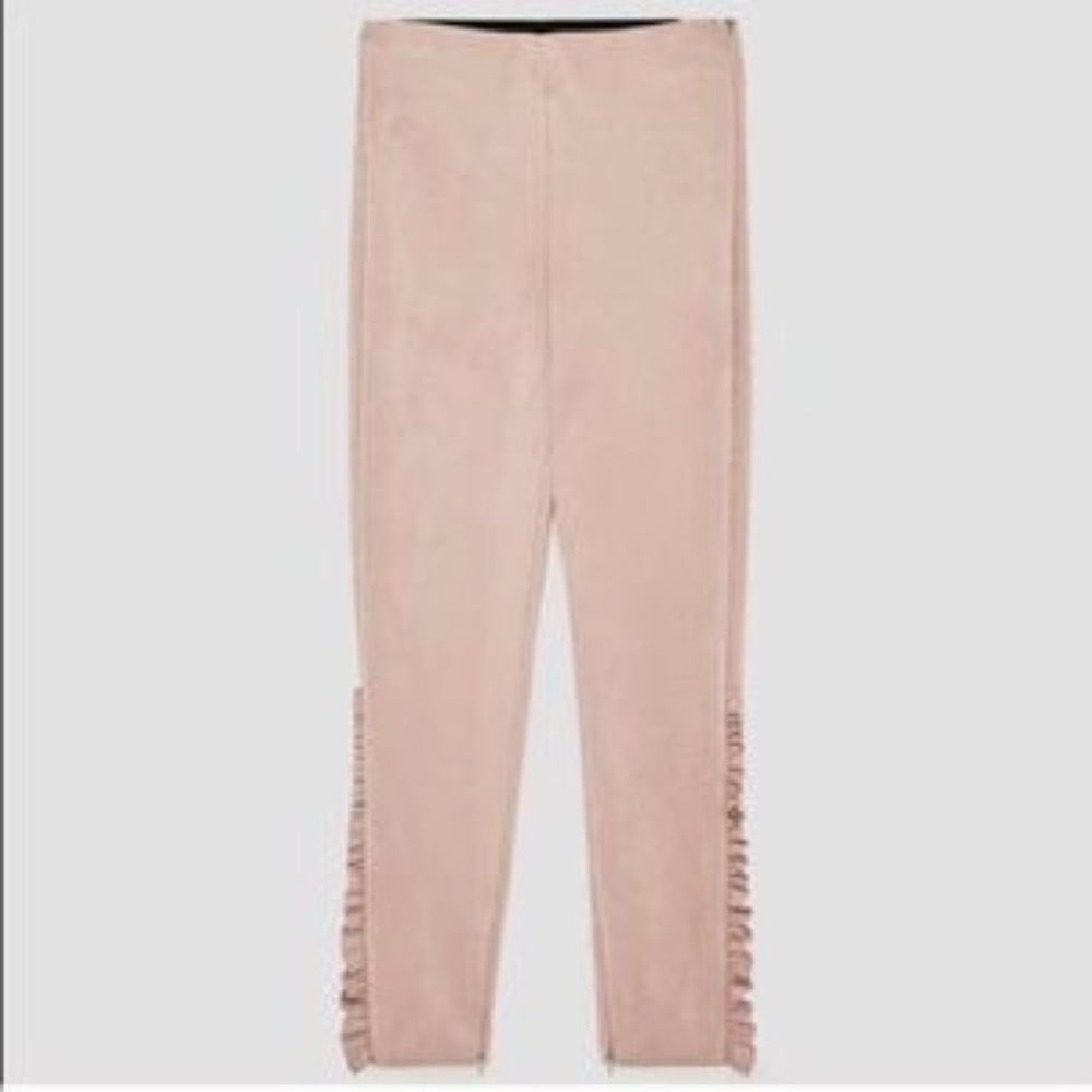 Faux suede washable legging, side ruffle, mauve - Picture 5 of 7